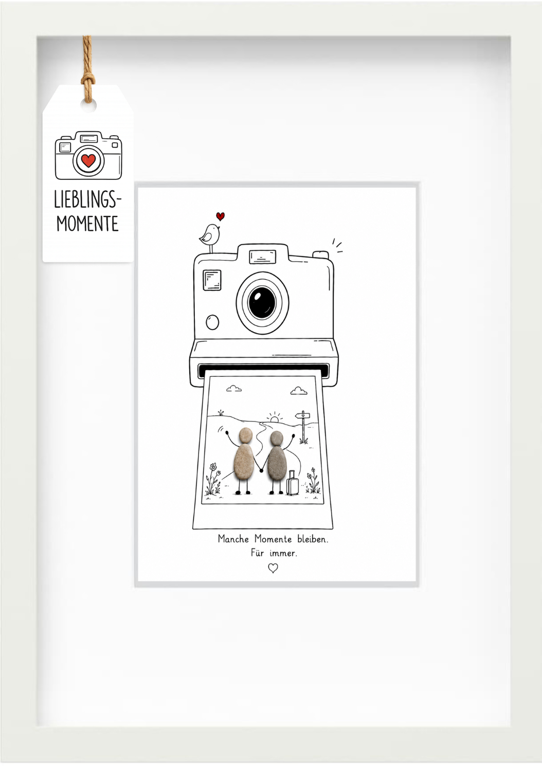 Kieselsteinbild „Manche Momente bleiben. Für immer.“ – Geschenk für Paare auf Reisen, handgemachtes Steinbild