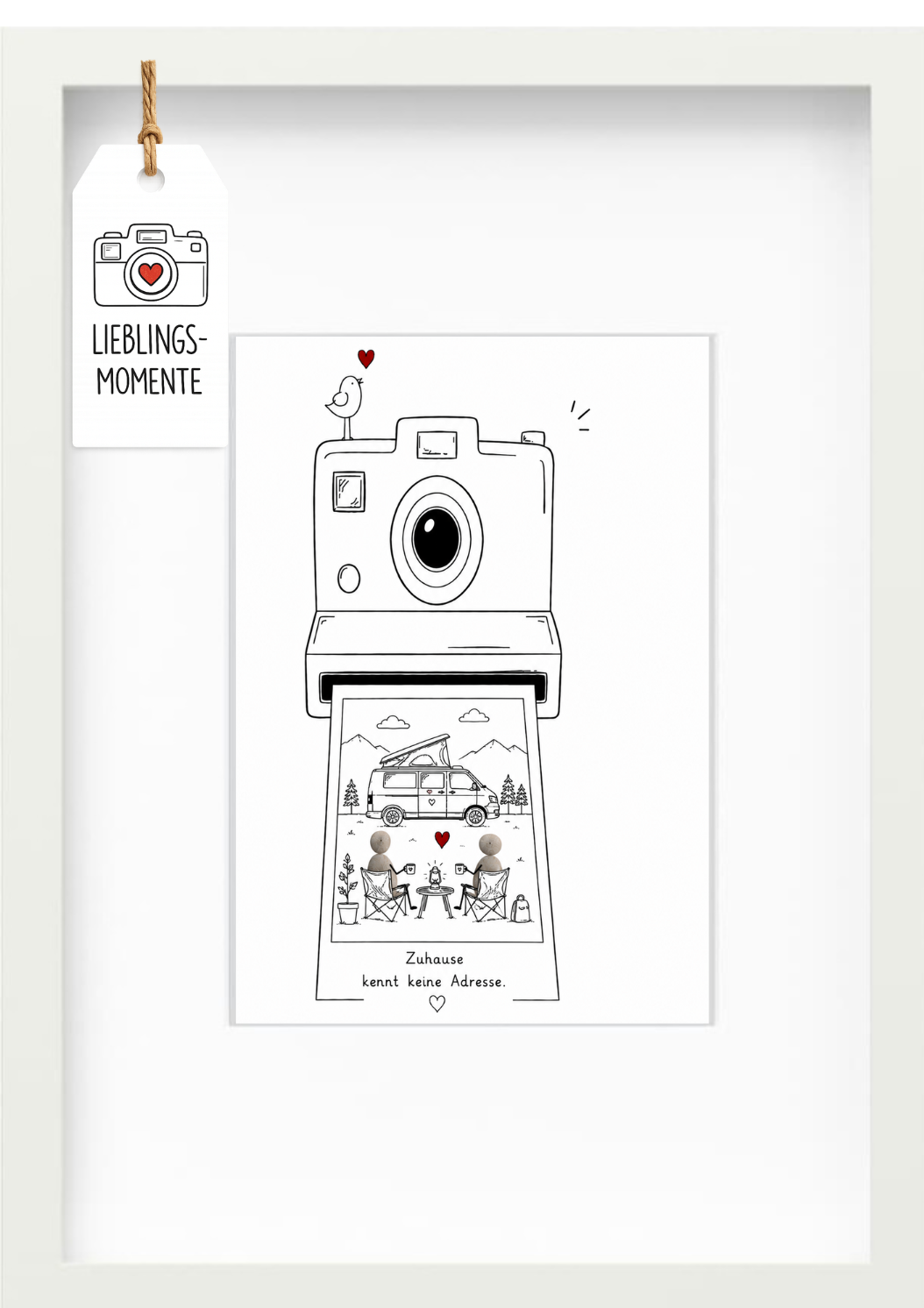 Kieselsteinbild „Zuhause kennt keine Adresse.“ – Geschenk für Camper und Bulli-Fans, handgemachtes Steinbild