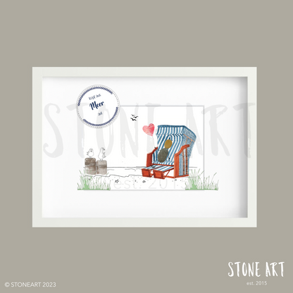 Handgefertigtes Steinbild mit dem Spruch „Kopf aus, Meer an“ – perfekte maritime Deko für Ruhe, Entspannung & Sehnsucht nach Küste.