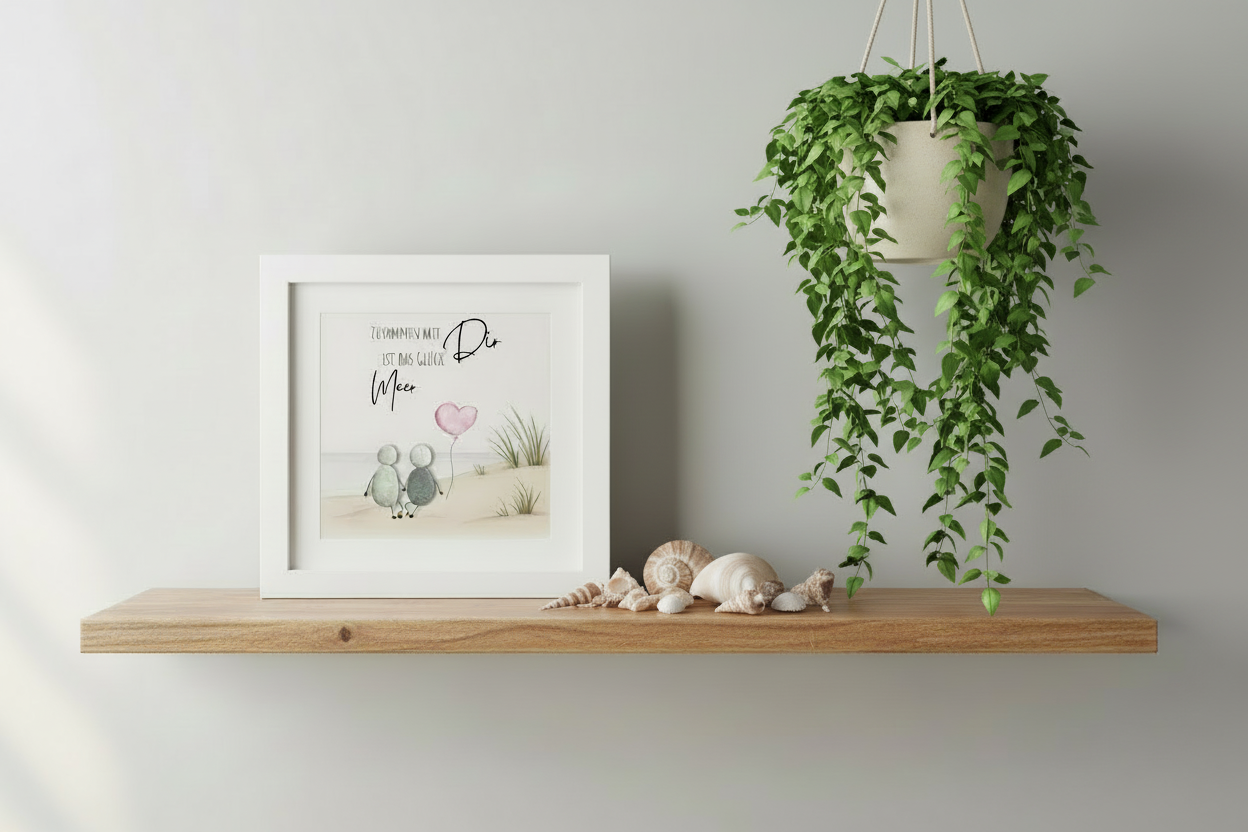 MEER19_Steinbild im Wohnraum Zusammen mit dir ist das Glück Meer 