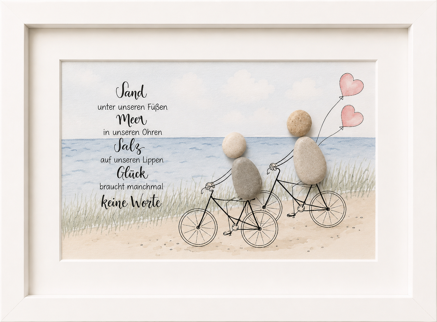 Kieselsteinbild Sand unter unseren Fuessen Meer in unseren Ohren, Geschenk Meer Sehnsucht, handgemachtes Steinbild