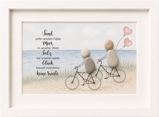 Kieselsteinbild Sand unter unseren Fuessen Meer in unseren Ohren, Geschenk Meer Sehnsucht, handgemachtes Steinbild