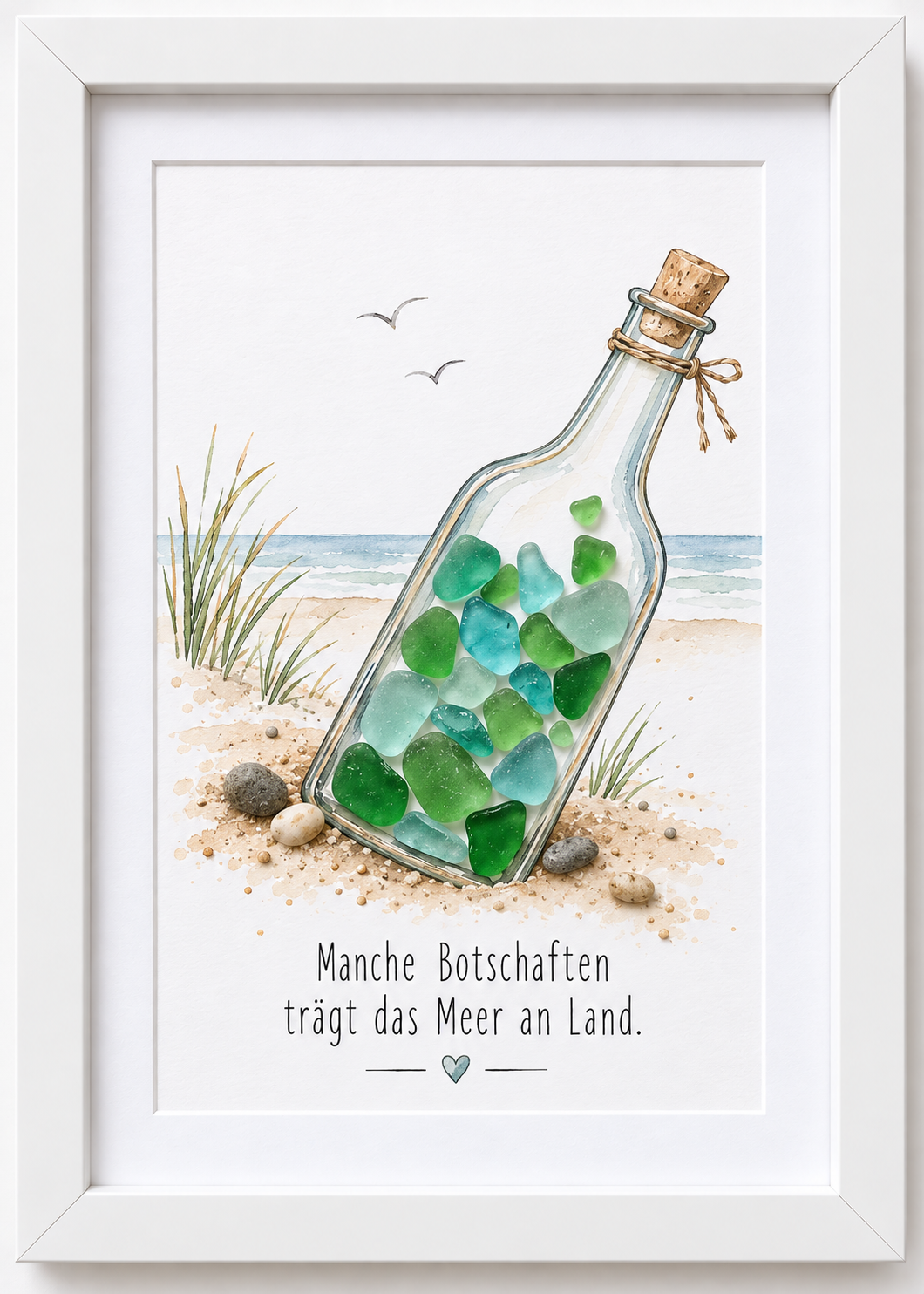 Kieselsteinbild Manche Botschaften trägt das Meer an Land – maritimes Geschenk, handgemachtes Steinbild