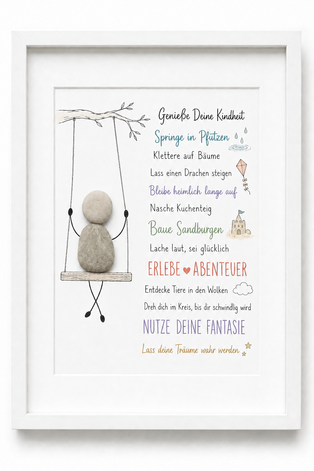 Kieselsteinbild Genieße deine Kindheit, Geschenk für Kinder, handgemachtes Steinbild