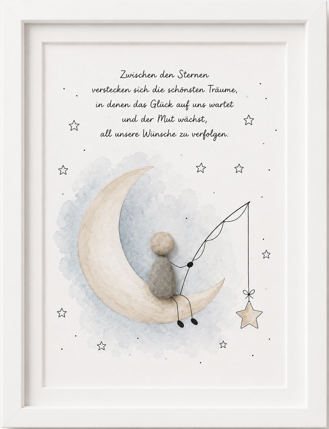 Kieselsteinbild Zwischen den Sternen verstecken sich die schönsten Träume – Mutmacher-Geschenk, handgemachtes Steinbild