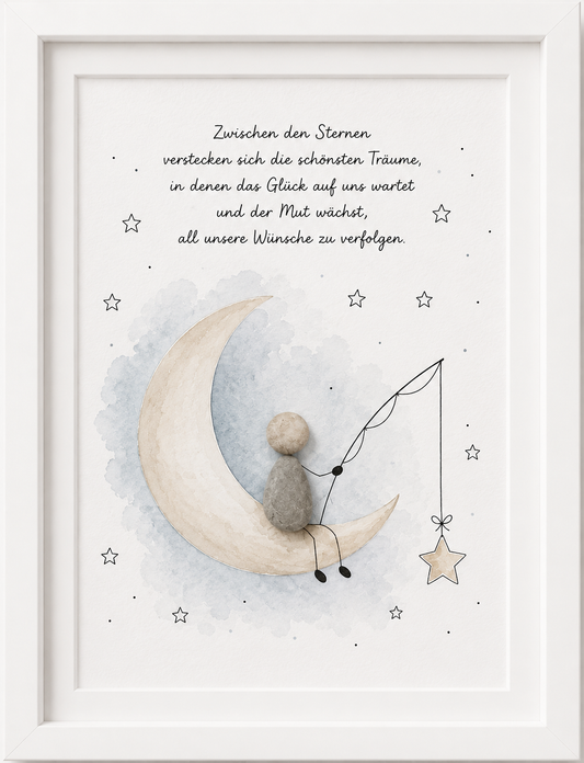 Kieselsteinbild Zwischen den Sternen verstecken sich die schönsten Träume – Mutmacher-Geschenk, handgemachtes Steinbild