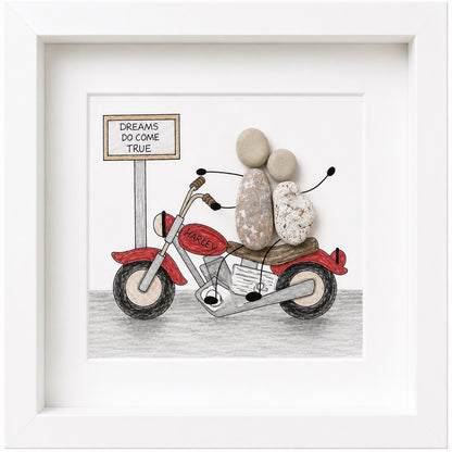 Kieselsteinbild Dreams do come true – Motorrad-Geschenk, handgemachtes Steinbild