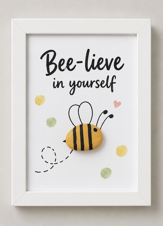 Kieselsteinbild Bee-lieve in yourself – Mutmacher-Geschenk mit Biene, handgemachtes Steinbild