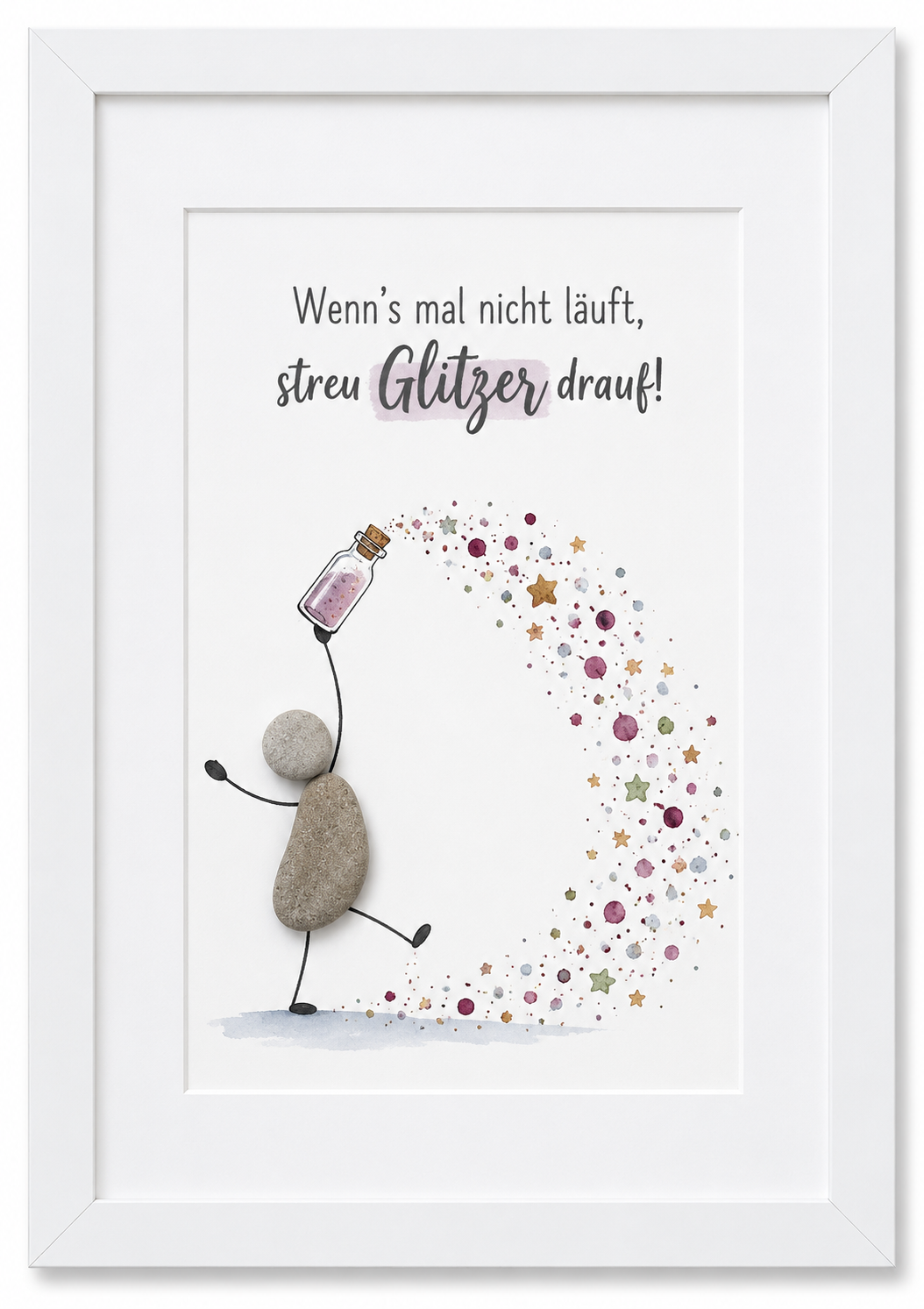 Kieselsteinbild Einhorn „Glaube an dich und deine Träume" personalisiert mit Namen – Geschenk fürs Kinderzimmer, handgemachtes Steinbild