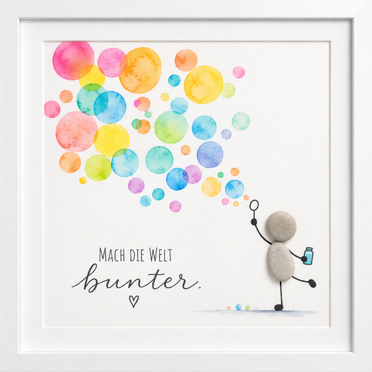 Kieselsteinbild Mach die Welt bunter – Mutmacher-Geschenk, handgemachtes Steinbild