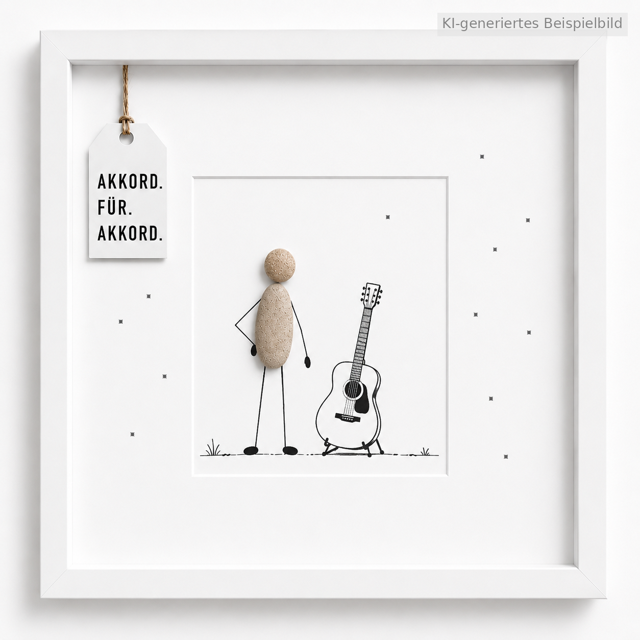 Kieselsteinbild Gitarre Akkord für Akkord, handgemachtes Steinbild