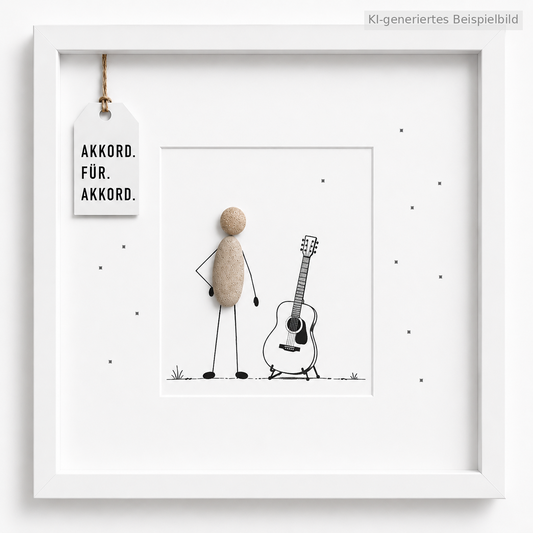 Kieselsteinbild Gitarre Akkord für Akkord, handgemachtes Steinbild
