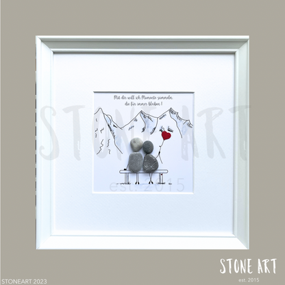 Handgemachtes Steinbild mit Spruch: Mit dir will ich Moment sammeln, die für immer bleiben – romantisches Geschenk für Partner:in