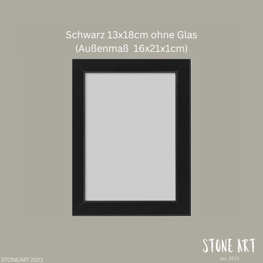 Schwarzer Bilderrahmen mit den Maßen 13x18 cm (Außenmaß: 16x21x1 cm) ohne Scheibe, ideal für besondere Geschenkideen von Stoneart2015.