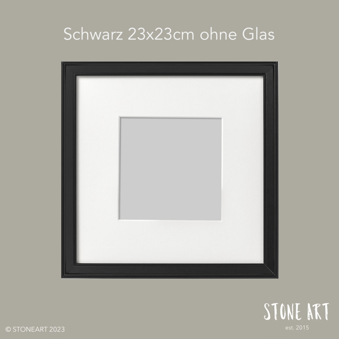 Schwarzer Bilderrahmen mit den Maßen 23x23cm  ohne Scheibe, ideal für besondere Geschenkideen von Stoneart2015.