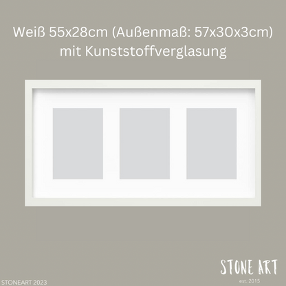 Weißer Bilderrahmen mit den Maßen 55x28cm (Außenmaß 57x30x3cm) und Kunststoffverglasung, ideal für besondere Geschenkideen von Stoneart2015.