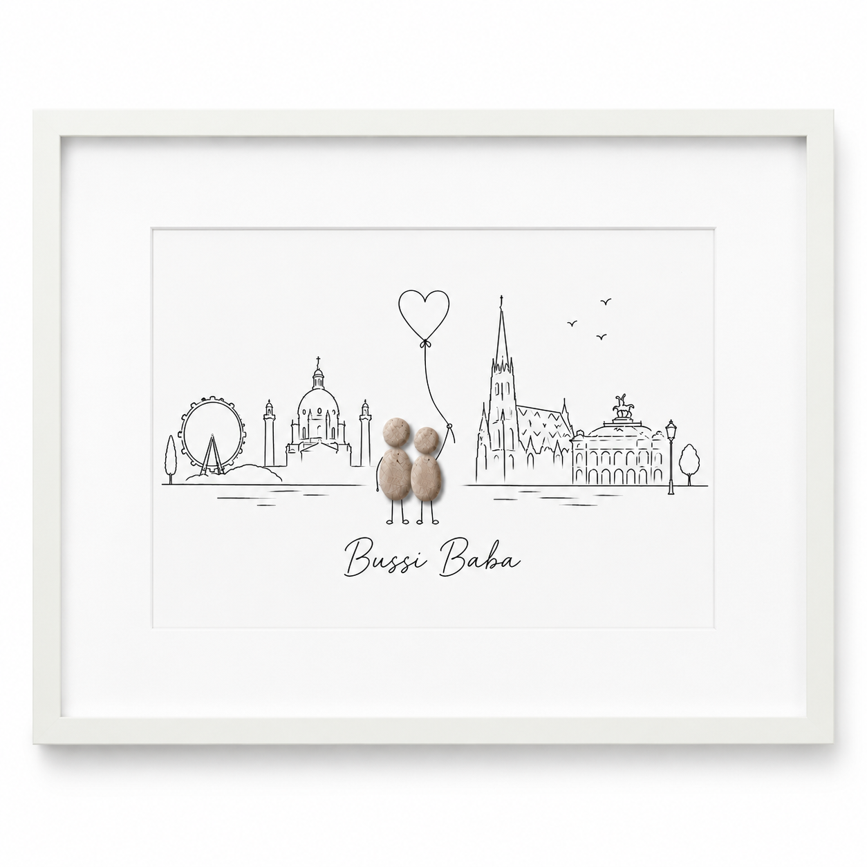 Kieselsteinbild Wien Skyline Bussi Baba, Geschenk für Wien-Liebhaber, handgemachtes Steinbild