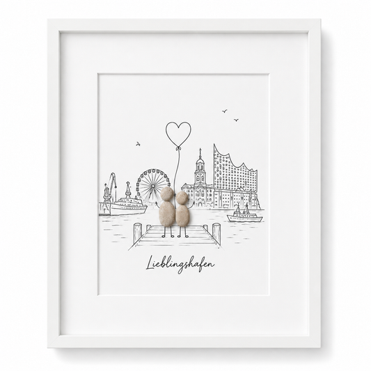 Kieselsteinbild Hamburg Skyline Lieblingshafen, Geschenk für Hamburg-Liebhaber, handgemachtes Steinbild
