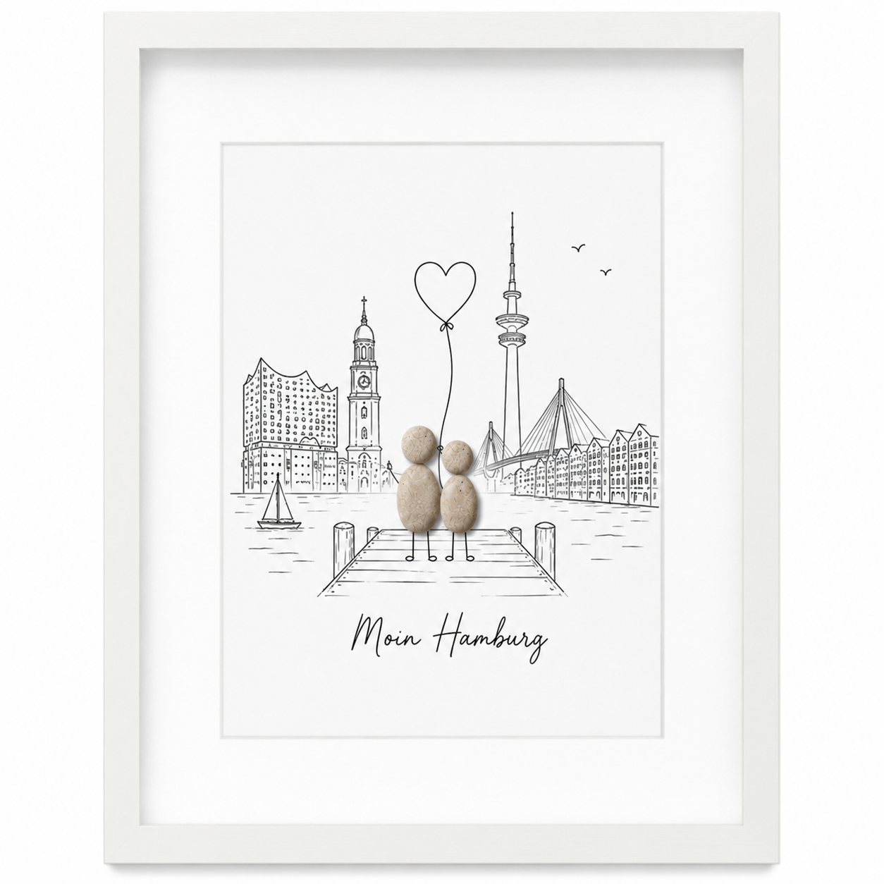 Kieselsteinbild Hamburg Skyline Moin Hamburg, Geschenk für Hamburg-Liebhaber, handgemachtes Steinbild