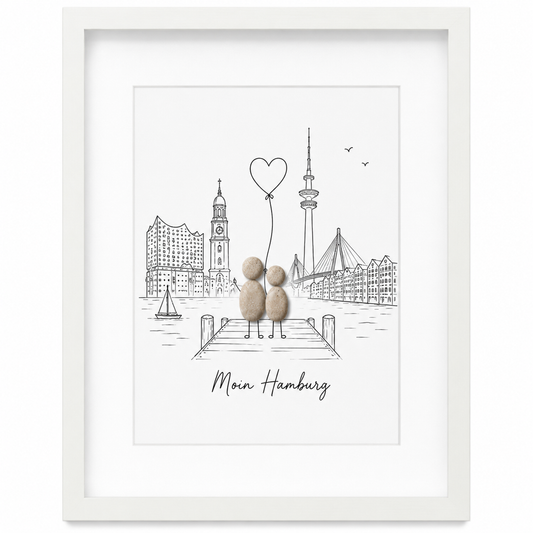 Kieselsteinbild Hamburg Skyline Moin Hamburg, Geschenk für Hamburg-Liebhaber, handgemachtes Steinbild