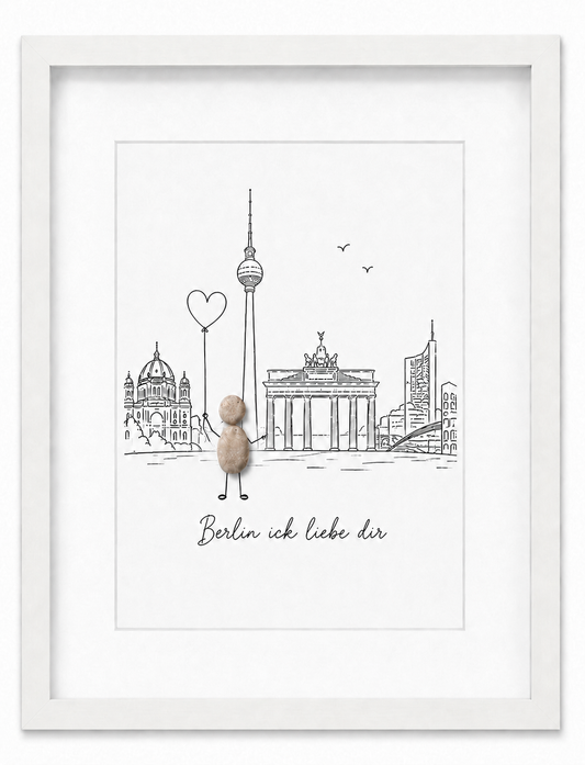 Kieselsteinbild Berlin Skyline Berlin ick liebe dir, Geschenk für Berlin-Liebhaber, handgemachtes Steinbild