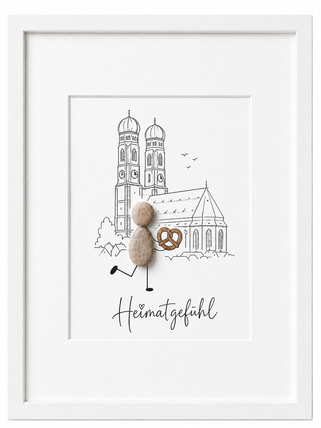 Kieselsteinbild München Frauenkirche Heimatgefühl, Geschenk für München-Liebhaber, handgemachtes Steinbild