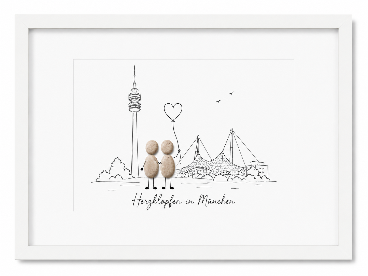 Kieselsteinbild München Olympiapark Herzklopfen in München, Geschenk für München-Liebhaber, handgemachtes Steinbild