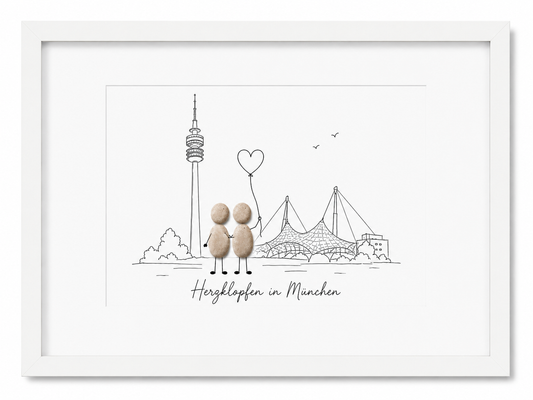 Kieselsteinbild München Olympiapark Herzklopfen in München, Geschenk für München-Liebhaber, handgemachtes Steinbild