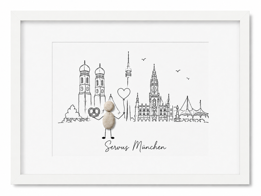Kieselsteinbild München Servus München, Geschenk für München-Liebhaber, handgemachtes Steinbild
