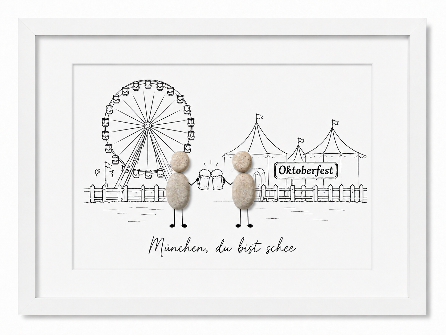Kieselsteinbild München Du bist schee, Geschenk für München-Liebhaber, handgemachtes Steinbild