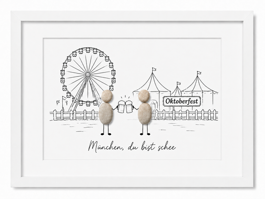 Kieselsteinbild München Du bist schee, Geschenk für München-Liebhaber, handgemachtes Steinbild