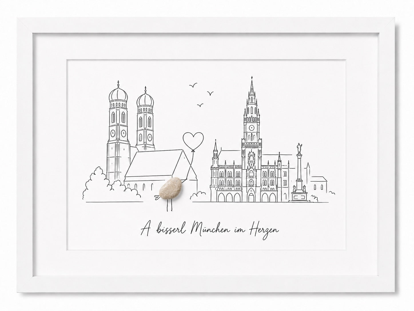 Kieselsteinbild München A bisserl München im Herzen, Geschenk für München-Liebhaber, handgemachtes Steinbild