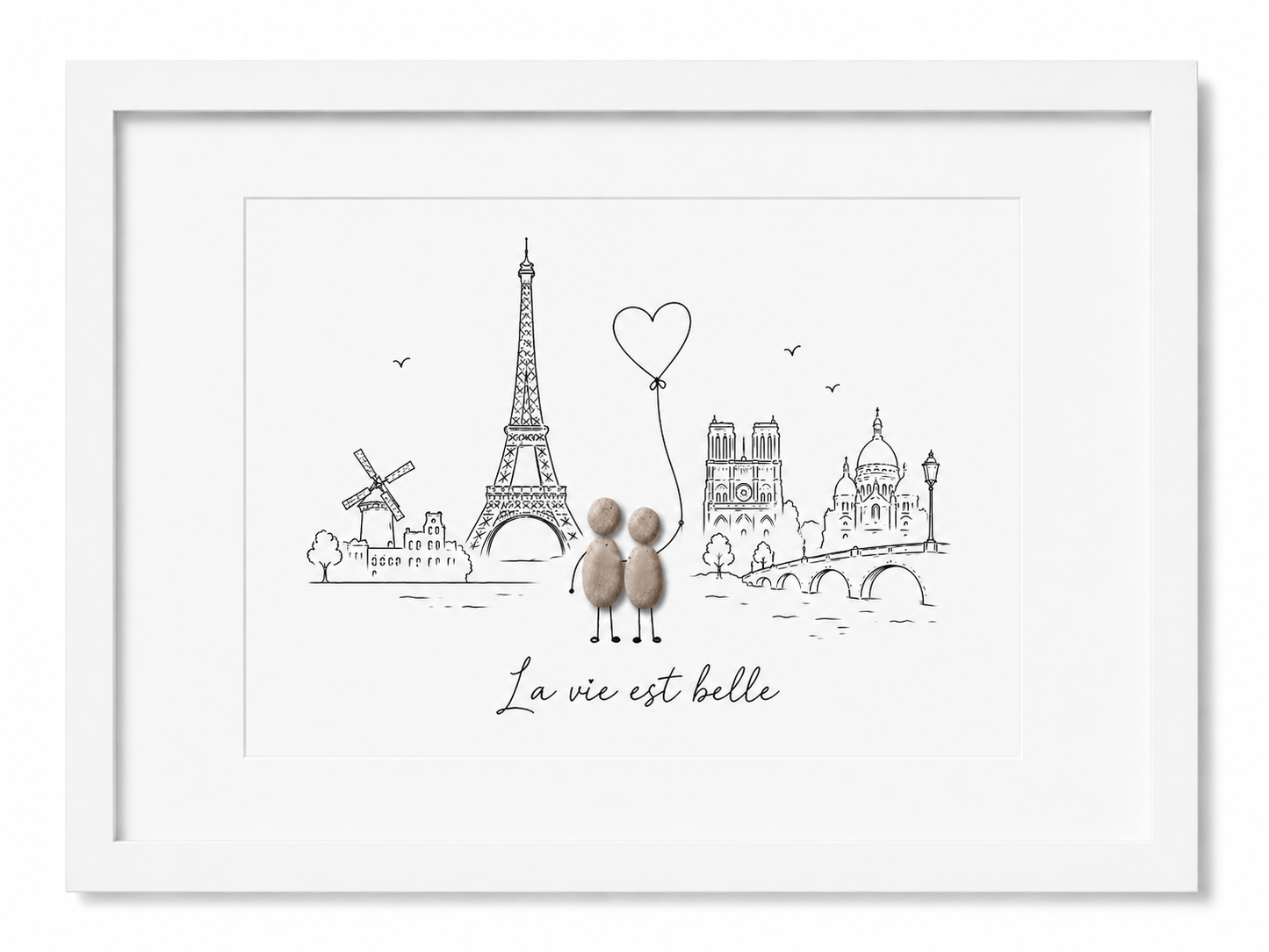 Kieselsteinbild Paris La vie est belle, Geschenk für Paris-Liebhaber, handgemachtes Steinbild