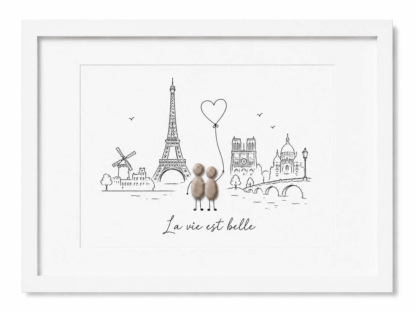 Kieselsteinbild Paris La vie est belle, Geschenk für Paris-Liebhaber, handgemachtes Steinbild