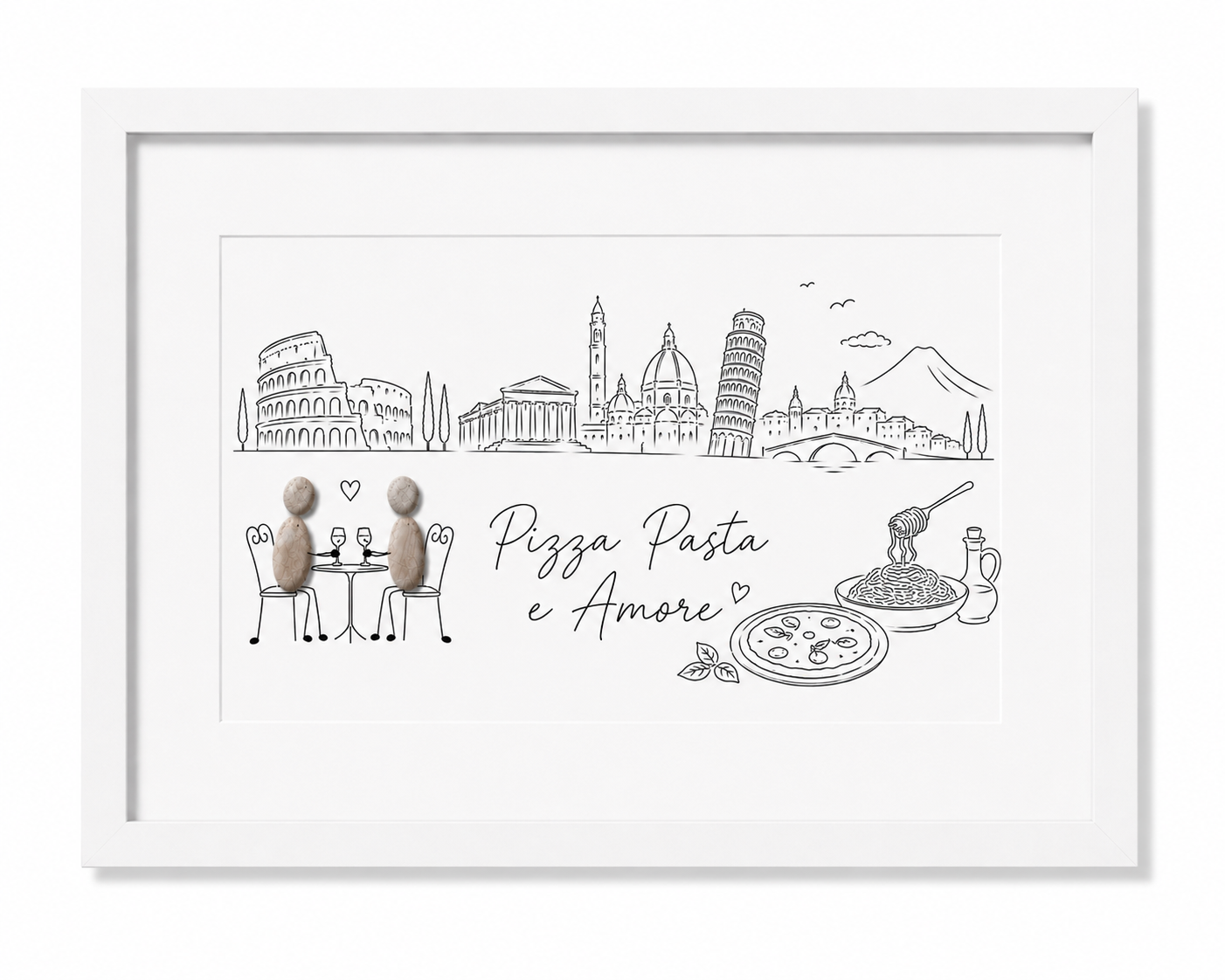 Kieselsteinbild Italien Pizza pasta e amore, Geschenk für Italien-Liebhaber, handgemachtes Steinbild