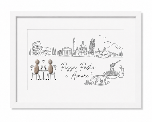 Kieselsteinbild Italien Pizza pasta e amore, Geschenk für Italien-Liebhaber, handgemachtes Steinbild