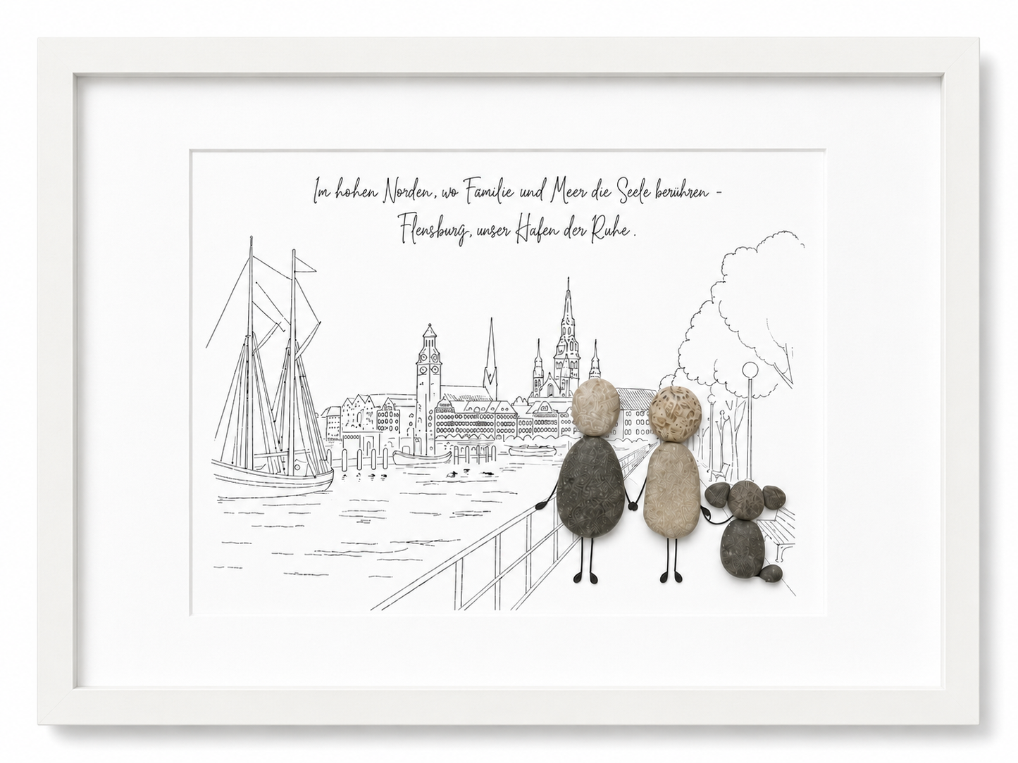 Kieselsteinbild Flensburg Hafen der Ruhe, Geschenk für Flensburg-Liebhaber, handgemachtes Steinbild