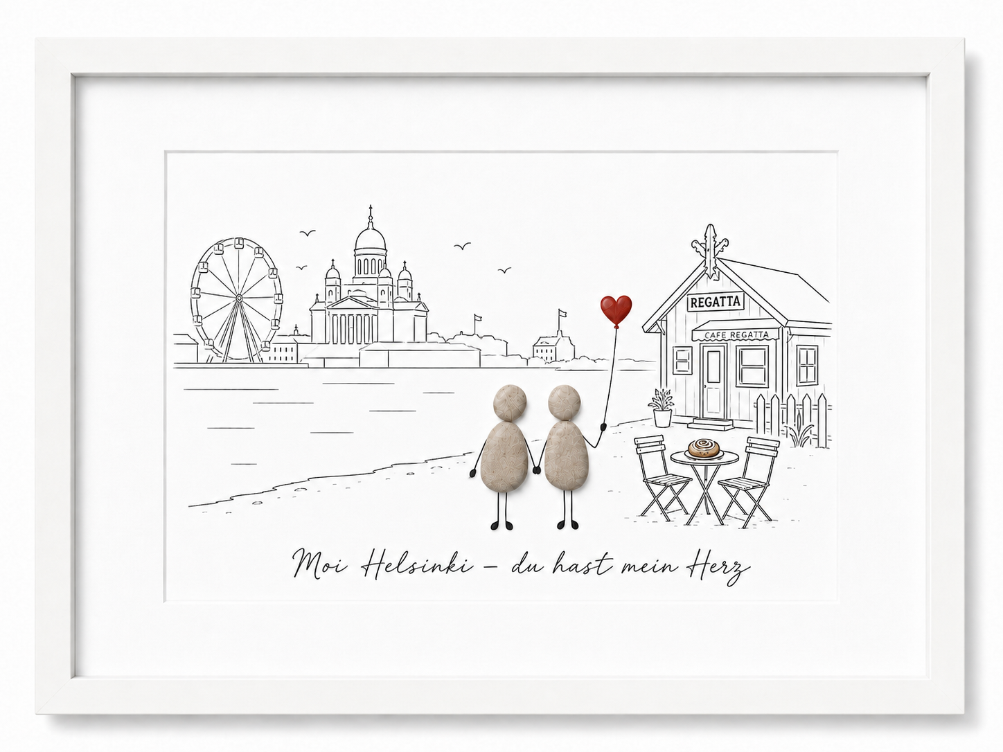 Kieselsteinbild Helsinki Skyline, Geschenk für Helsinki-Liebhaber, handgemachtes Steinbild