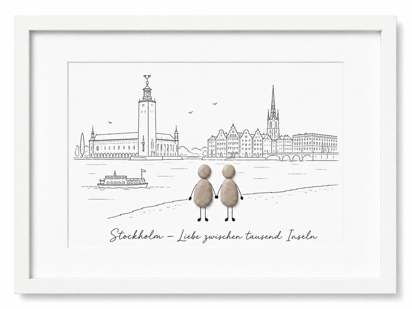Kieselsteinbild Stockholm Liebe zwischen tausend Inseln, Geschenk für Stockholm-Liebhaber, handgemachtes Steinbild