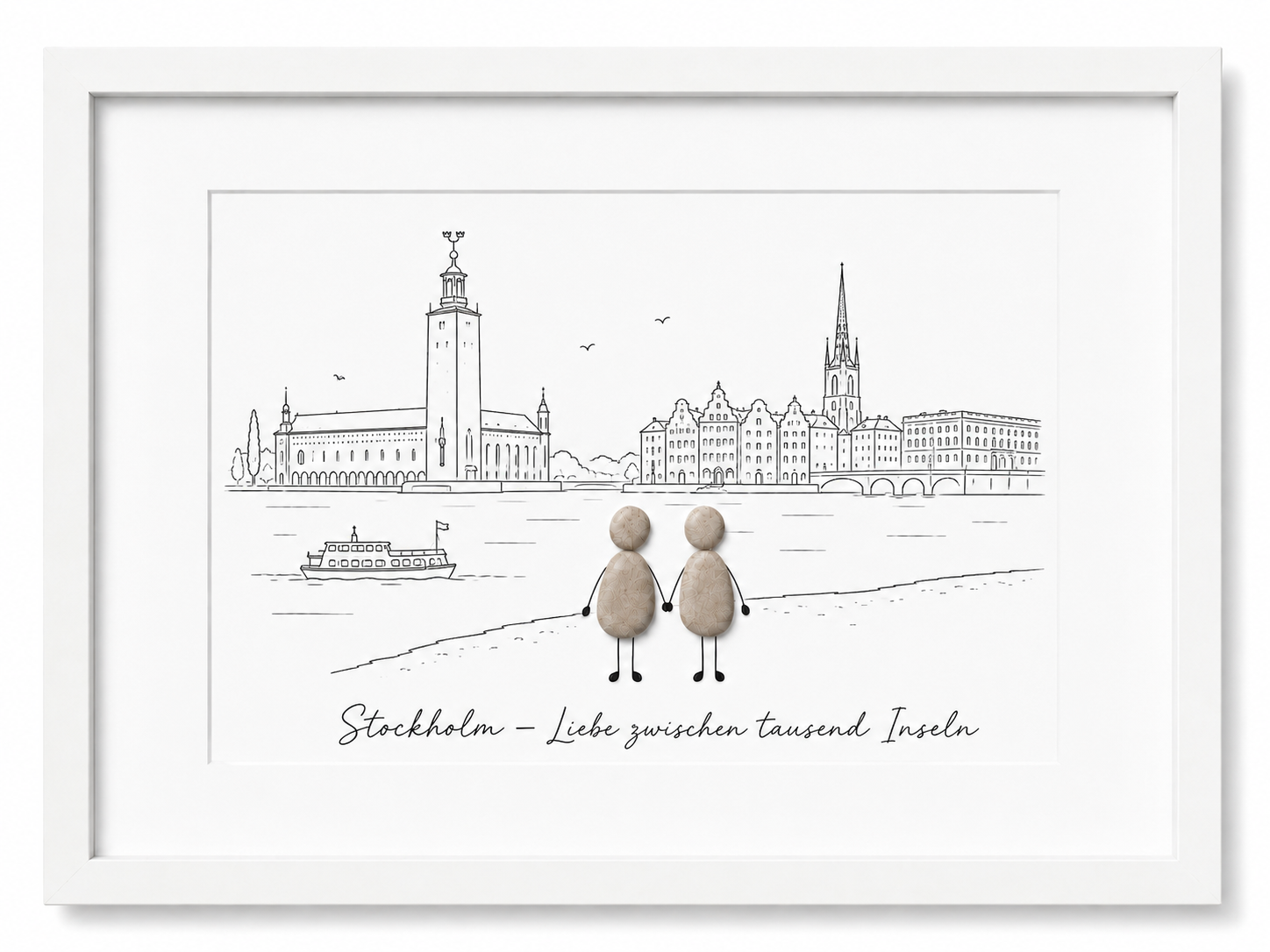 Kieselsteinbild Stockholm Liebe zwischen tausend Inseln, Geschenk für Stockholm-Liebhaber, handgemachtes Steinbild