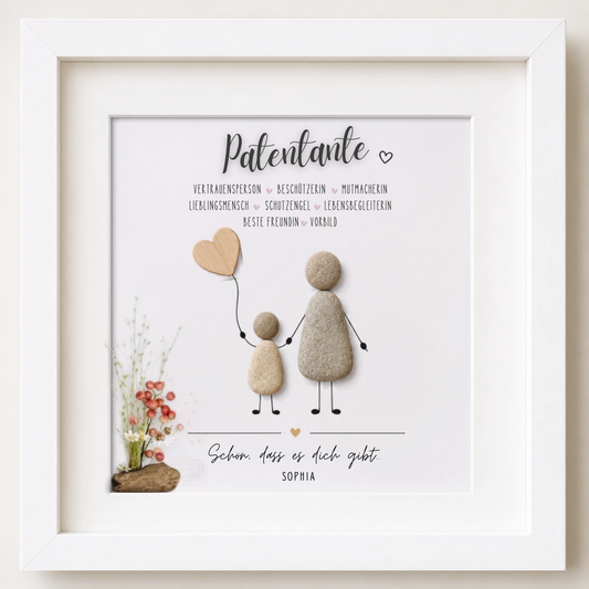 Kieselsteinbild Schön dass es dich gibt Patentante – Taufgeschenk, handgemachtes Steinbild