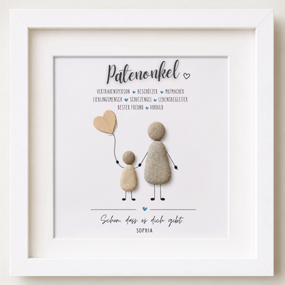 Kieselsteinbild Patenonkel – Geschenk zur Taufe, handgemachtes Steinbild