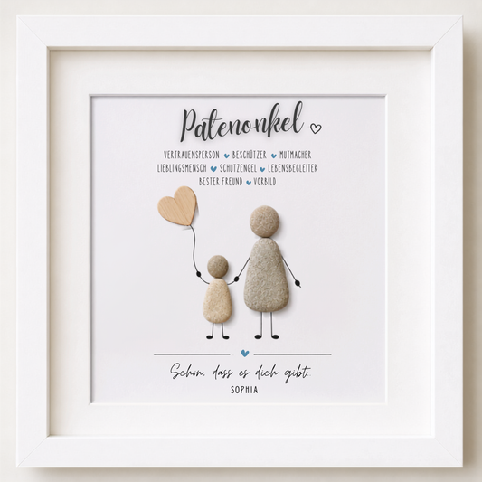 Kieselsteinbild Patenonkel – Geschenk zur Taufe, handgemachtes Steinbild
