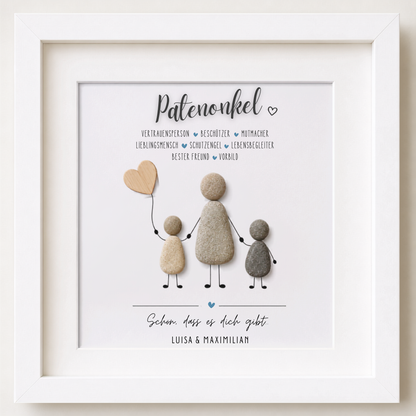 Kieselsteinbild Patenonkel – Geschenk zur Taufe, handgemachtes Steinbild