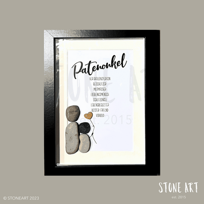 Handgefertigtes Steinbild mit der Aufschrift „Patenonkel“ – kreatives Geschenk zur Taufe oder als Dankeschön für den Taufpaten.