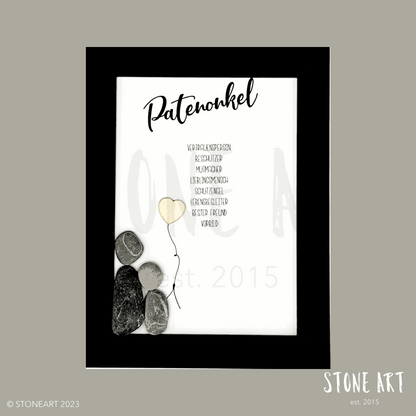 Handgefertigtes Steinbild mit der Aufschrift „Patenonkel“ – kreatives Geschenk zur Taufe oder als Dankeschön für den Taufpaten.