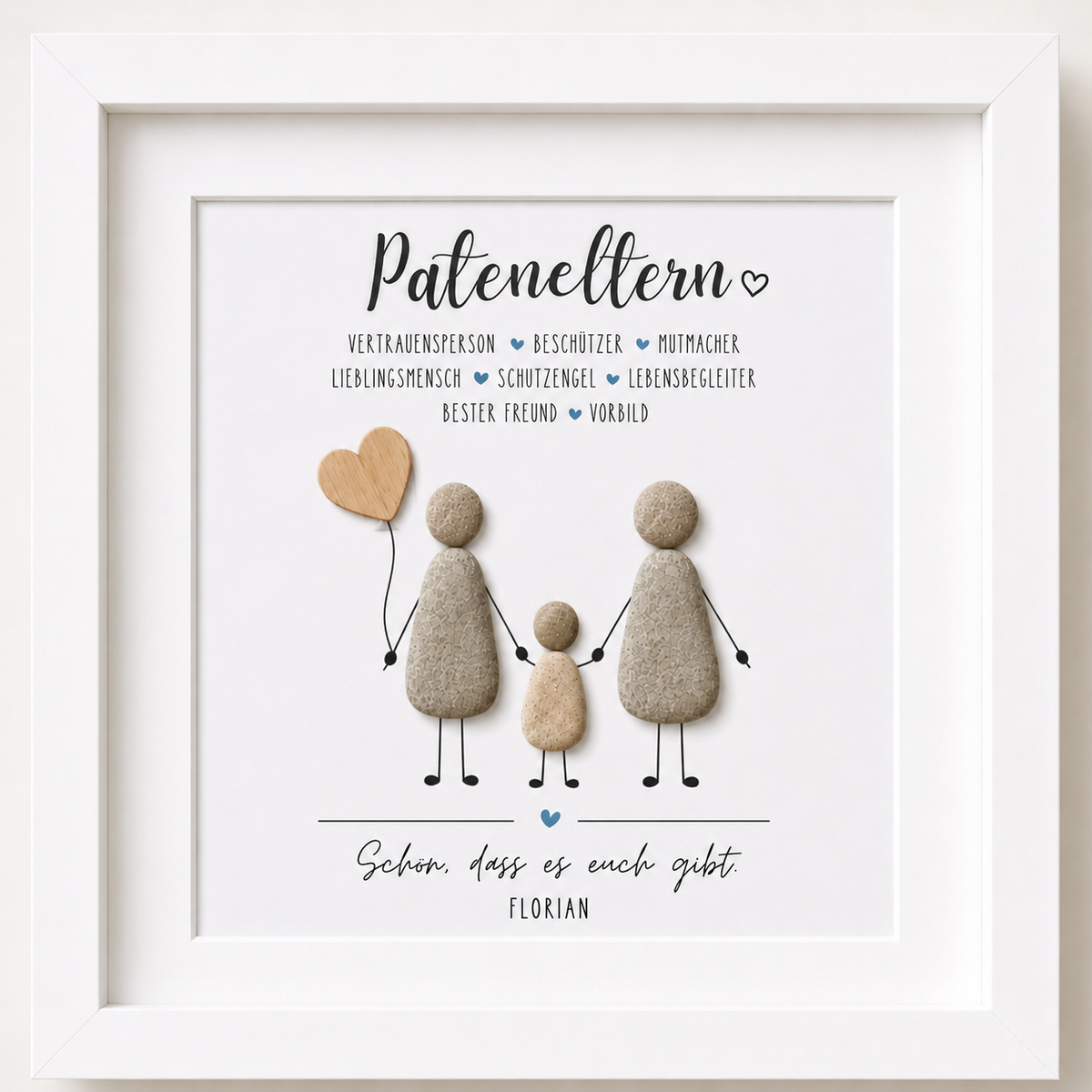 Kieselsteinbild Pateneltern – Geschenk zur Taufe, handgemachtes Steinbild