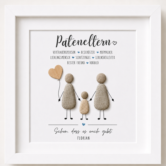 Kieselsteinbild Pateneltern – Geschenk zur Taufe, handgemachtes Steinbild