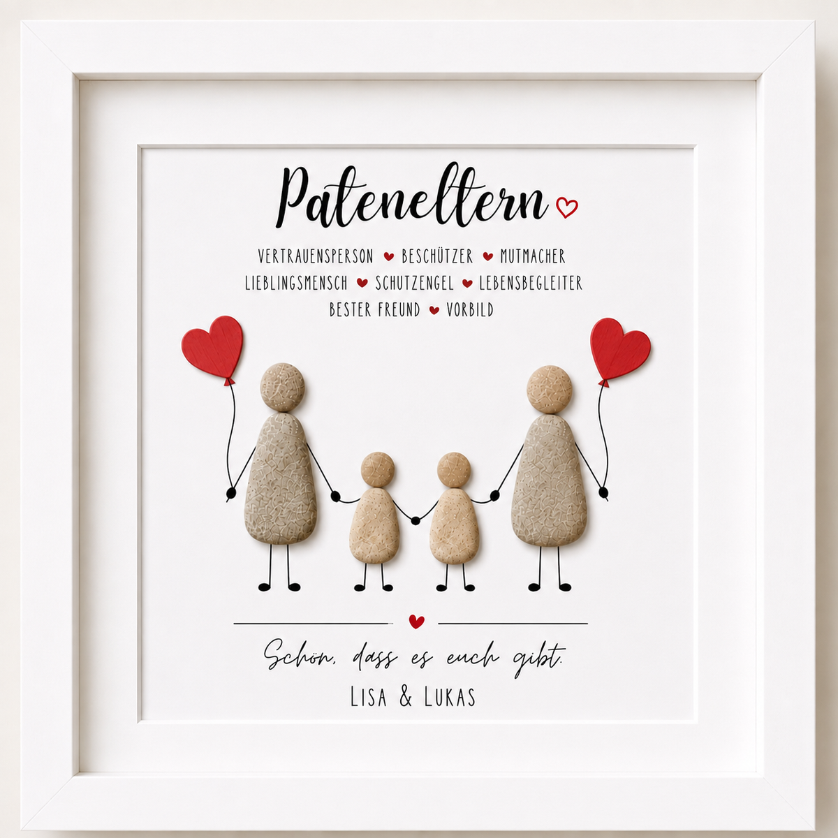 Kieselsteinbild Pateneltern – Geschenk zur Taufe, handgemachtes Steinbild