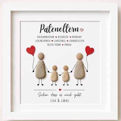 Kieselsteinbild Pateneltern – Geschenk zur Taufe, handgemachtes Steinbild